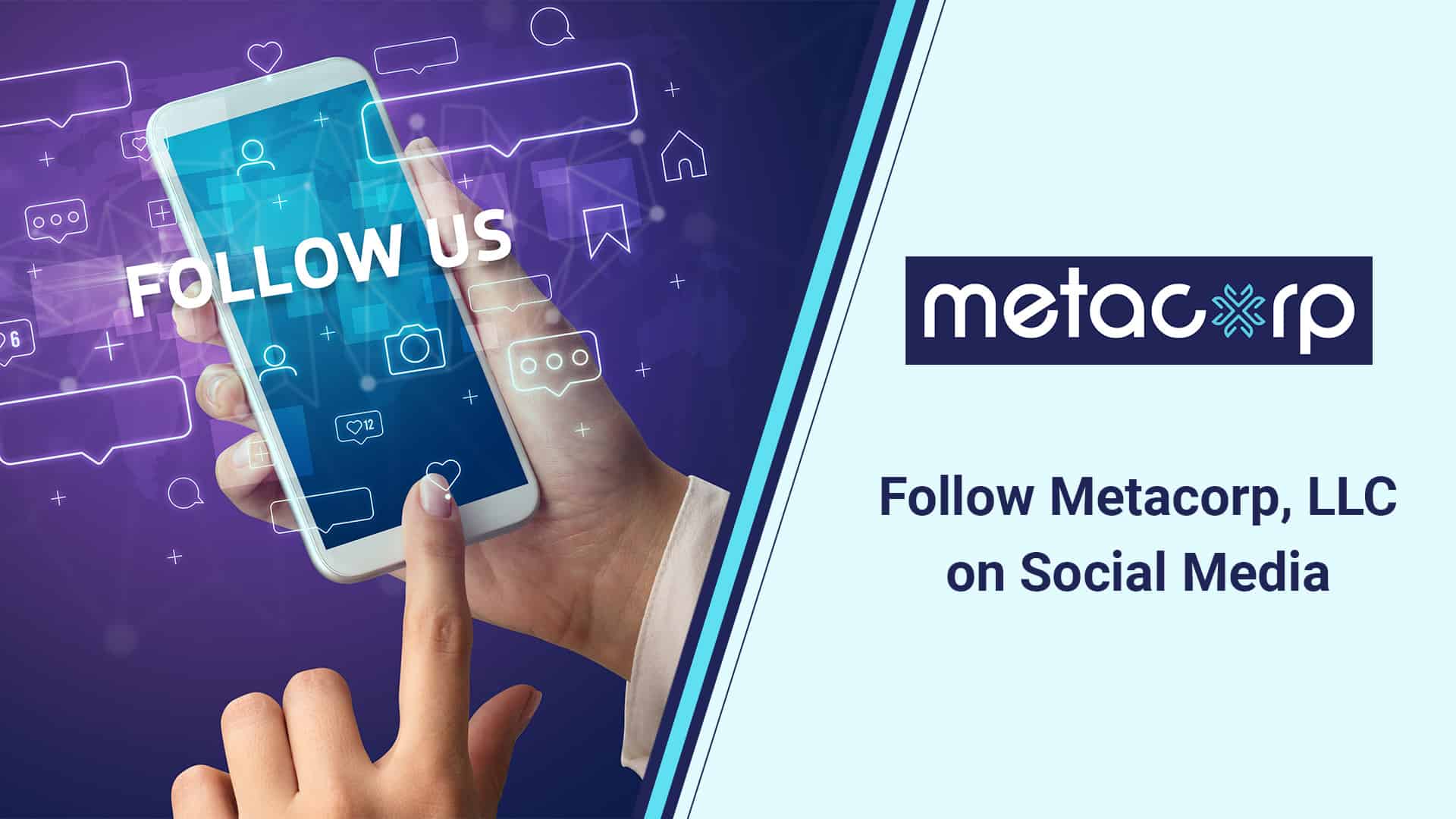 META-2021.05-1920×1080-AS-307359337 Female hand typing on smartphone with FOLLOW US inscription, social media concept