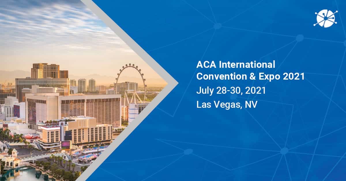 An image shot in the daylight in las vegas, nv pointing on aca international convention & expo 2021 with vector lines in the background