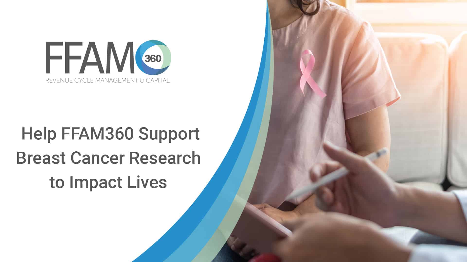 Breast cancer awareness with woman patient wearing pink ribbon consulting with doctor