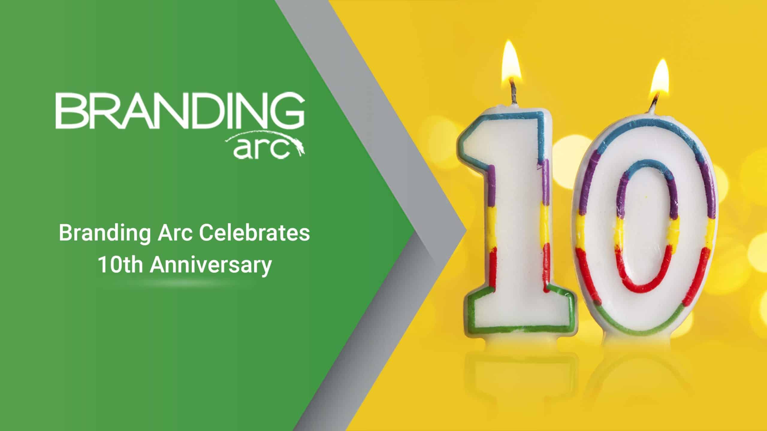 Number 10 birthday celebration candle against a bright lights and yellow background