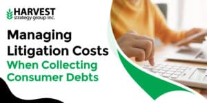 A person calculates costs of collections vs litigation with a calculator.
