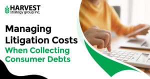 A person calculates costs of collections vs litigation with a calculator.