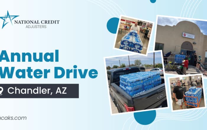 National Credit Adjusters team unloads large water donation at Salvation Army in Chandler, AZ