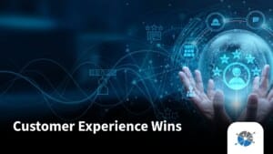 Graphic showing “Customer Experience First” in bold text over a background of interconnected digital communication icons, representing modern debt collection strategies.