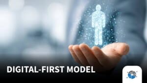 Thumbnail graphic featuring Adam and Anna Burke with bold text “DIGITAL-FIRST MODEL,” set against a modern digital background, representing artificial intelligence in debt collection and the shift toward digital-first borrower engagement.