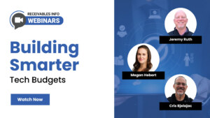 Webinar panel discussing technology budgeting with Arvest Bank, Specialized Collection Systems, and Latitude Software.
