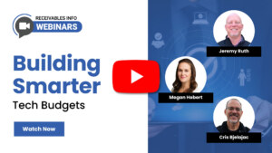 Webinar panel discussing technology budgeting with Arvest Bank, Specialized Collection Systems, and Latitude Software.