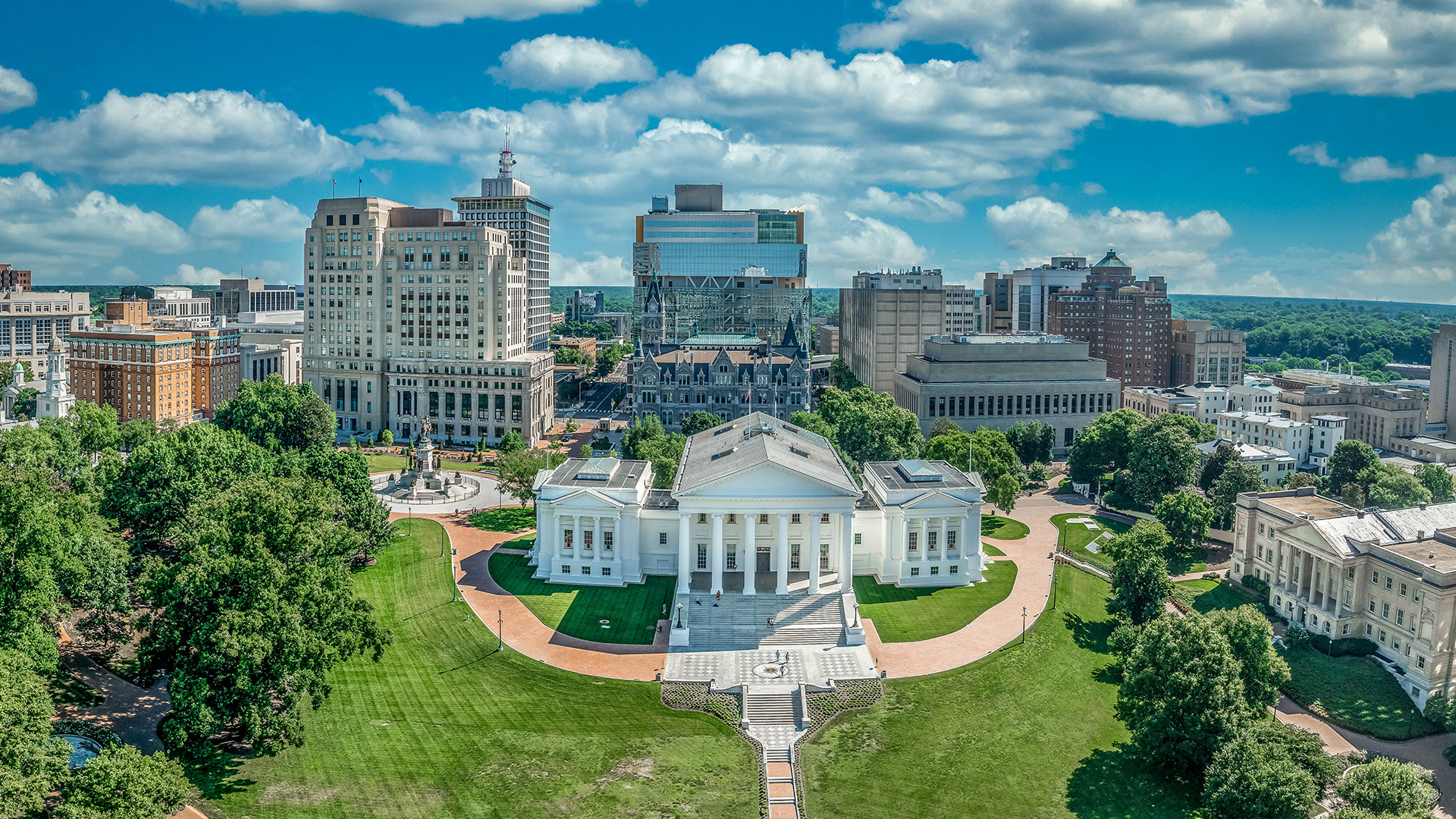 Aerial view of capitol square in Richmond with Virginia state capital