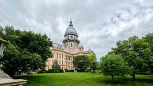 Long view of the Illinois State Capitol Building in Springfield, IL, USA