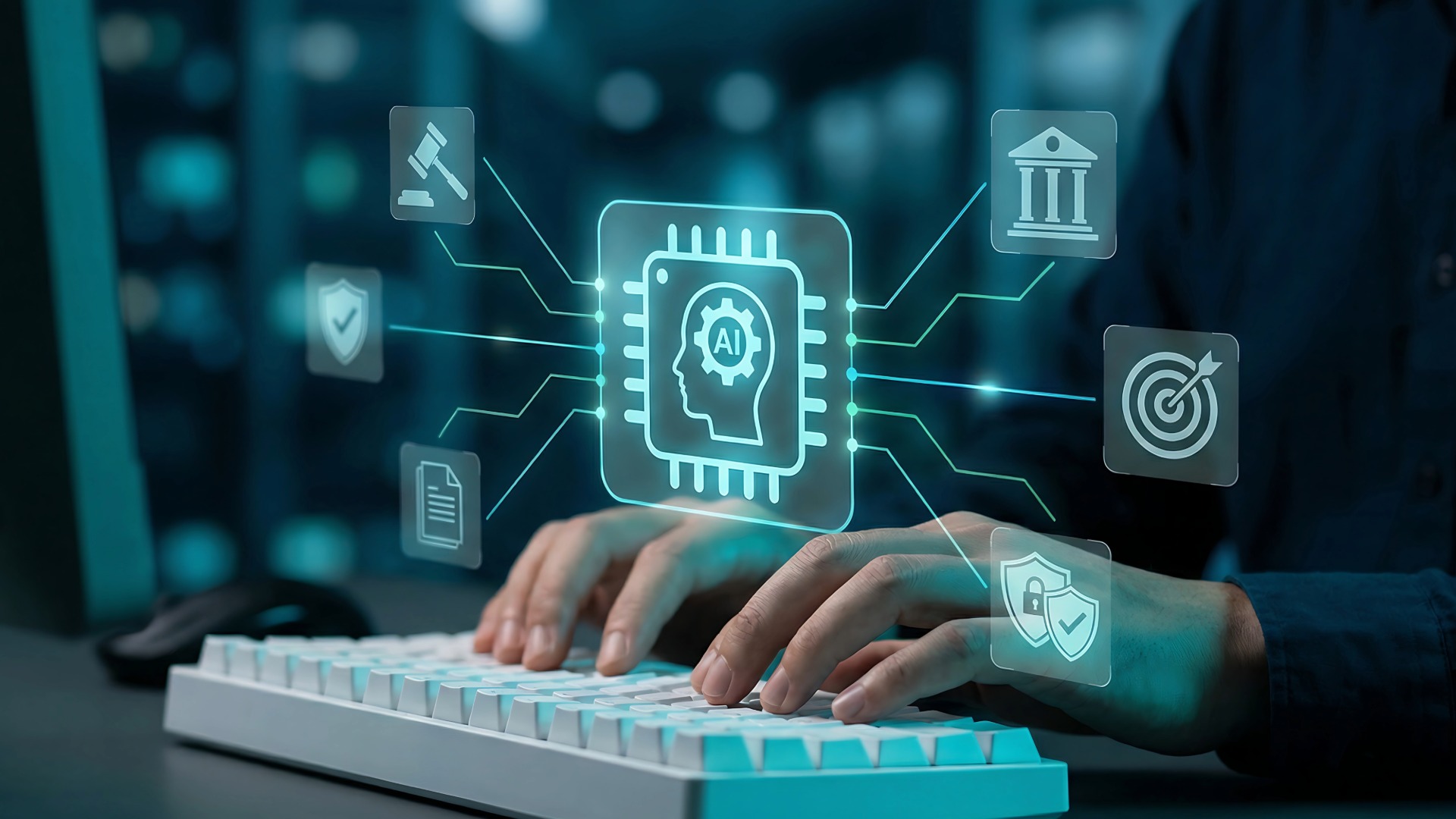 Professional graphic illustrating how AI governance and oversight are becoming competitive differentiators for financial services and collections leaders.