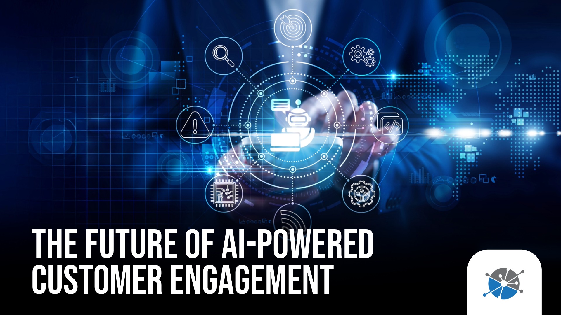 Digital illustration representing AI-powered customer engagement in regulated industries with futuristic communication interfaces, compliance dashboards, and connected customer interaction systems.