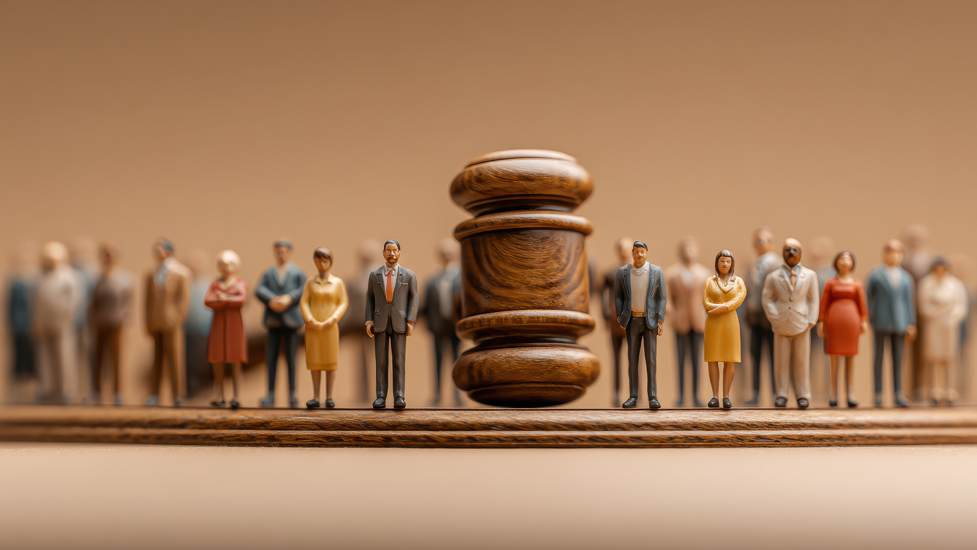 Group of Diverse Individuals Standing Together With Attorney for Class Action Lawsuit in a Neutral Setting
