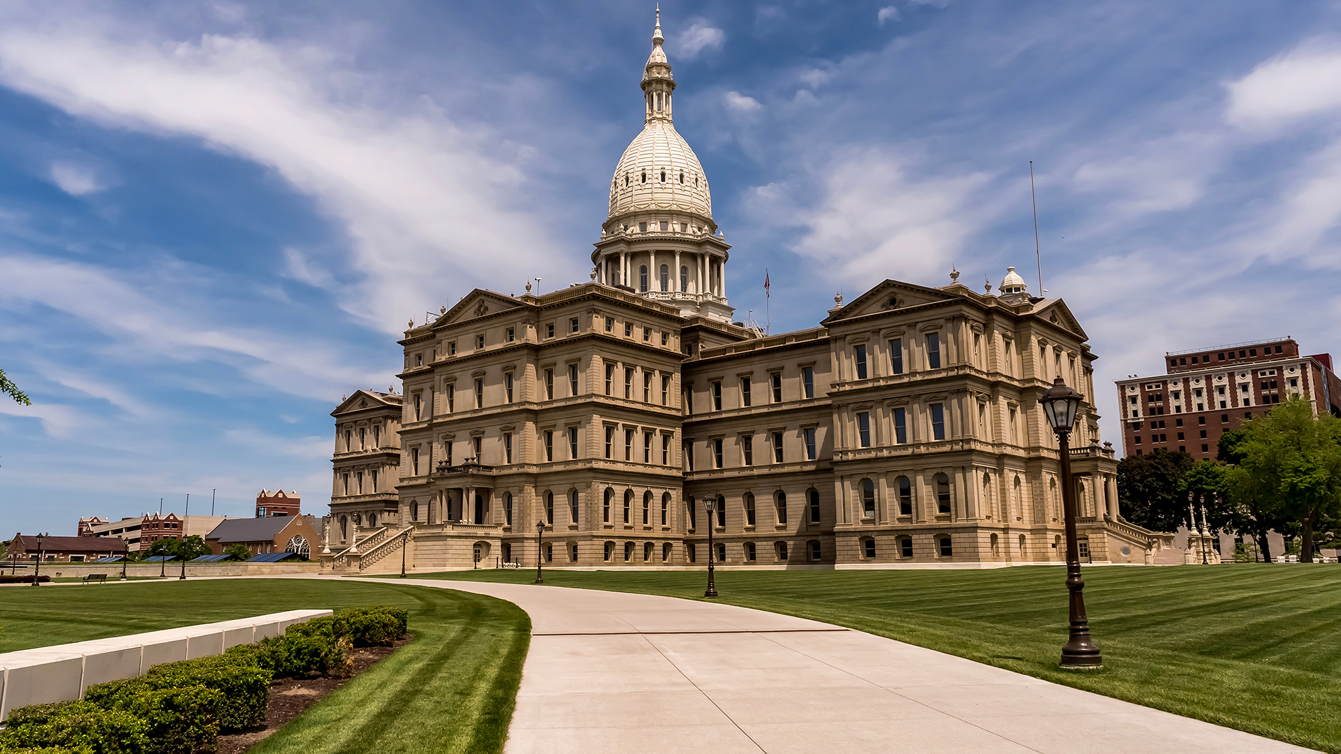 Michigan State Capitol Lansing Aerial View of Historic Dome and Michigan Government Landmark
